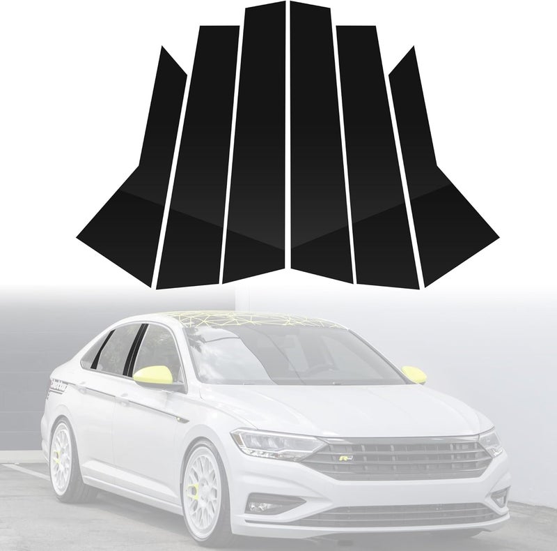 BASIKER Fit for VW Jetta 2019 to 2021 Pillar Post Trim Kit, Door Window B Pillar Glossy Black Cover, Strong Toughness PC Material - Image 1